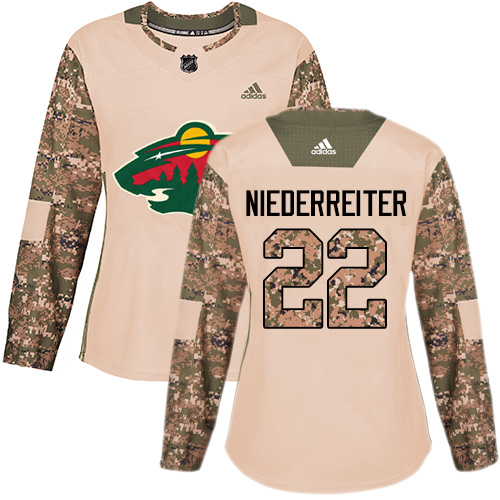Adidas Wild #22 Nino Niederreiter Camo Authentic Veterans Day Women's Stitched NHL Jersey